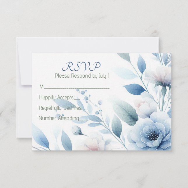 Elegant Blue Floral  RSVP Card (Front)