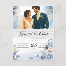 Elegant Blue Floral Save the Date Card |