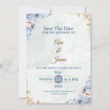 Elegant Blue Floral Save the Date Card