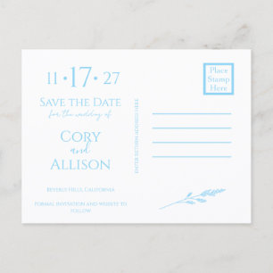 Elegant Blue Floral Save the Date Postcard