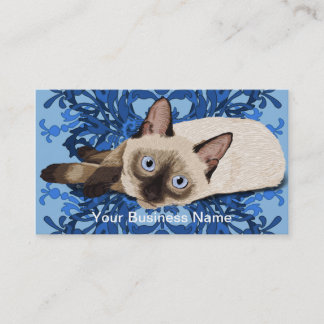 Elegant Blue Floral Siamese Cat Pretty Feline Business Card