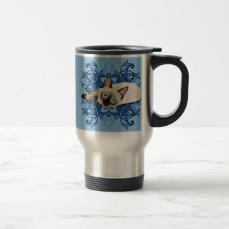 Elegant Blue Floral Siamese Cat Pretty Feline Travel Mug