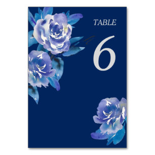 Elegant Blue Floral Silver Wedding Table Table Number