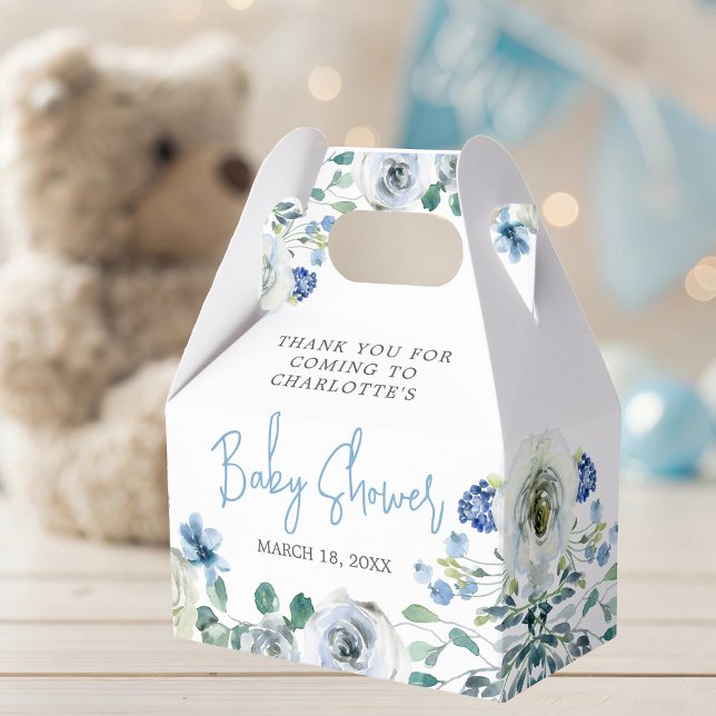 Elegant Blue Floral Spring Baby Boy Shower Favour Box (Creator Uploaded)
