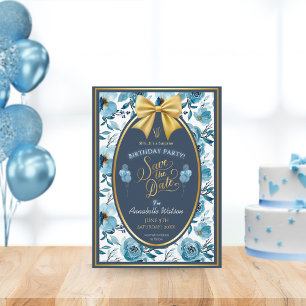 Elegant Blue Floral Surprise Birthday Party  Save The Date