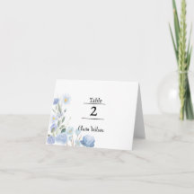Elegant Blue Floral Table Card