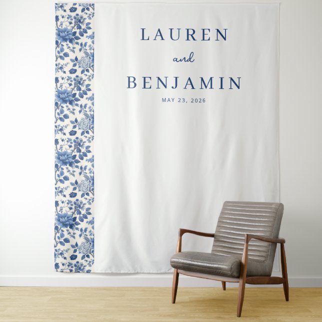 Elegant Blue Floral Tapestry (In Situ)