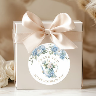 Elegant Blue Floral Tea Party Thank You Classic Round Sticker