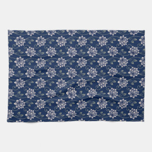 Elegant Blue Floral Tea Towel