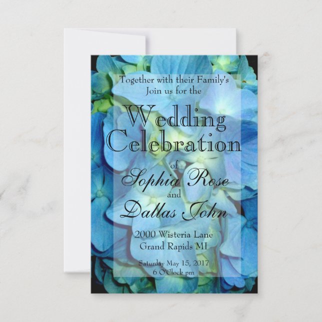 Elegant blue floral teal floral Hydrangea wedding Invitation (Front)