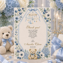 Elegant Blue Floral Teddy Bear Birthday party
