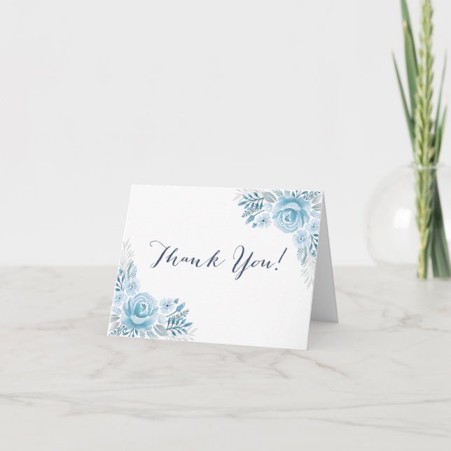 Elegant Blue Floral Thank You Card (Front)