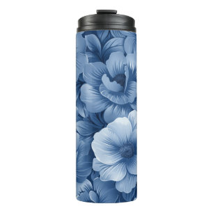 Elegant Blue Floral Thermal Tumbler