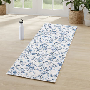 Elegant Blue Floral Toile Botanical Pattern Yoga Mat