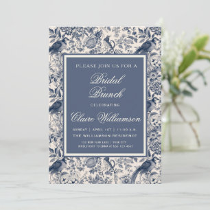 Elegant Blue Floral Toile Fleurie Bridal Brunch Invitation