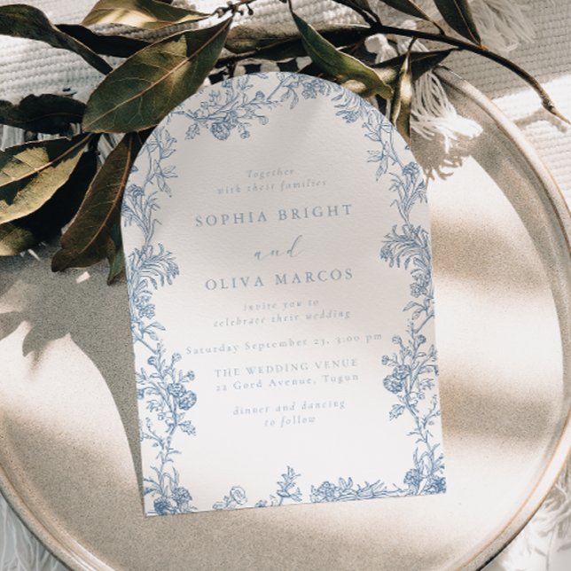 Elegant Blue Floral Vintage Arch Wedding Invitation (Creator Uploaded)