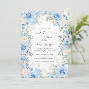 Elegant Blue Floral Vintage Baby Shower Invitation