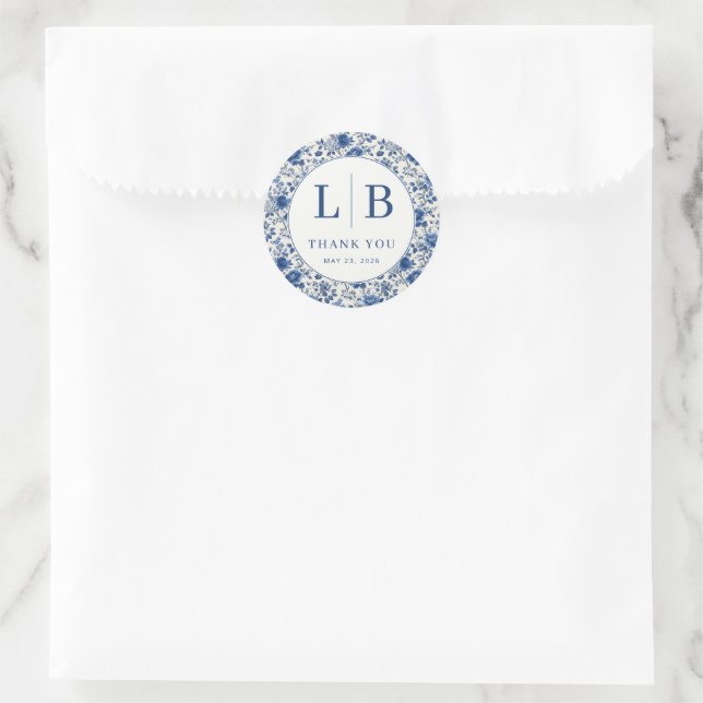 Elegant Blue Floral Vintage Classic Round Sticker (Bag)