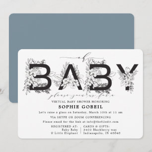 Elegant Blue Floral VIRTUTAL Baby Shower Invitation