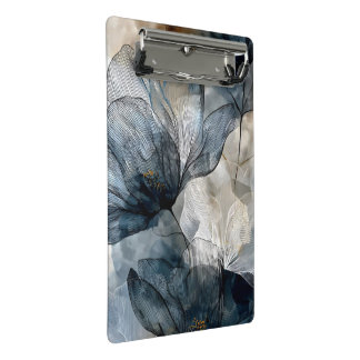 Elegant Blue Floral Watercolor Abstract Art Mini Clipboard