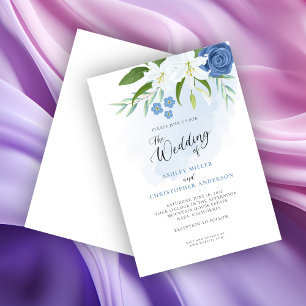 Elegant Blue Floral Watercolor Invitation