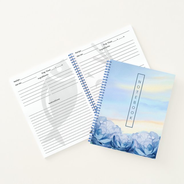Elegant Blue Floral Watercolor  Notebook (Inside)