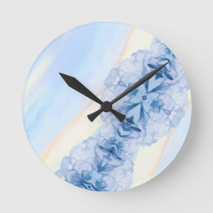 Elegant Blue Floral Watercolor Round Clock