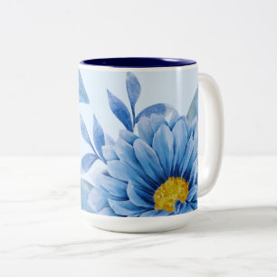 Elegant Blue Floral Watercolor Two-Tone Coffee Mug