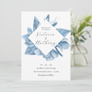 Elegant Blue Floral Watercolor Wedding Invitation