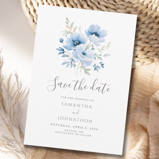 Elegant Blue Floral Watercolor Wedding   Save The Date (Creator Uploaded)