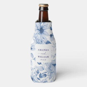 Elegant Blue Floral Wedding Bottle Cooler