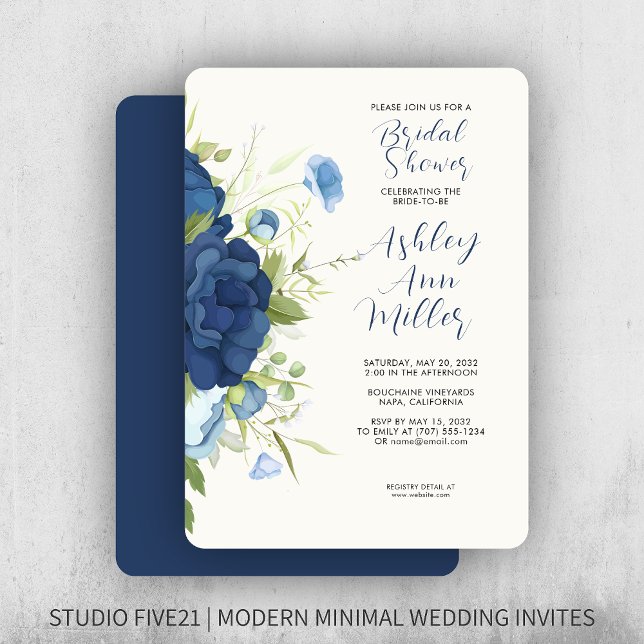 Elegant Blue Floral Wedding Bridal Shower Invitation (Creator Uploaded)