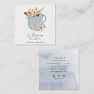Elegant Blue Floral Wedding Cake Makers Bakery Square Business Card