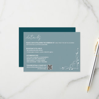 Elegant Blue Floral Wedding Details Card