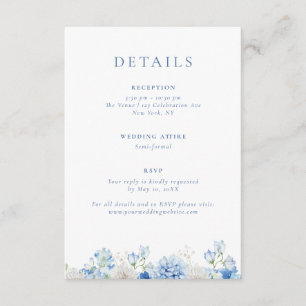 Elegant Blue Floral Wedding Details Enclosure Card