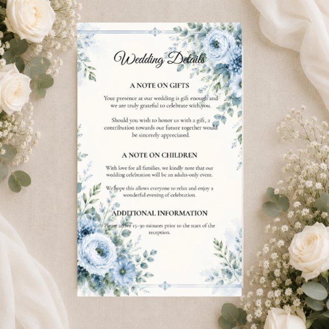 Elegant Blue Floral Wedding Enclosure Card (Creator Uploaded)