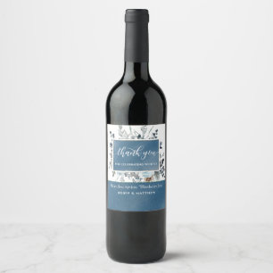 Elegant Blue Floral Wedding Favour Bottle / Wine Label