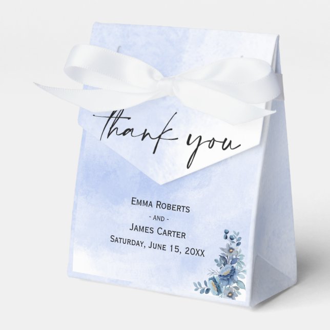 Elegant Blue Floral Wedding Favour Boxes (Front Side)