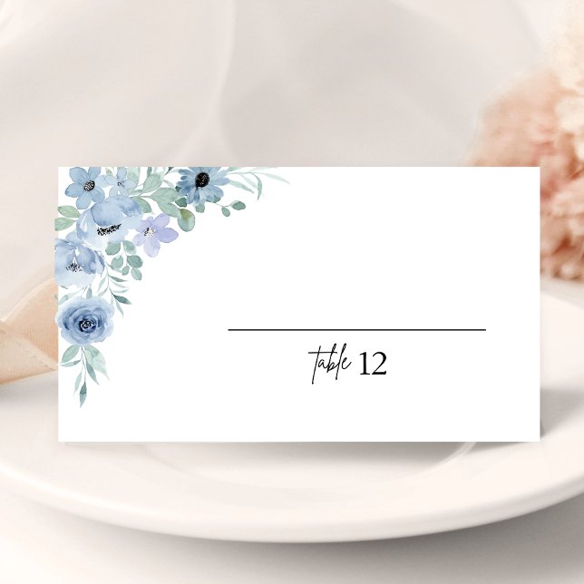 Elegant Blue Floral Wedding Folded Place Card (Creator Uploaded)