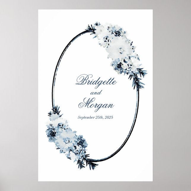 Elegant Blue Floral Wedding Hoop Poster (Front)