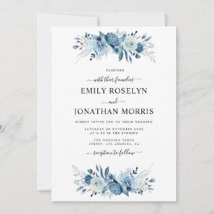 elegant blue floral wedding invitation