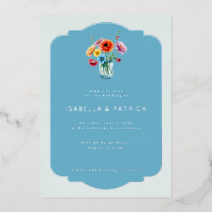 Elegant Blue Floral Wedding Invitation