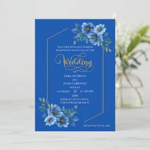 Elegant Blue Floral Wedding Invitation