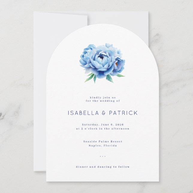 Elegant Blue Floral Wedding Invitation (Front)