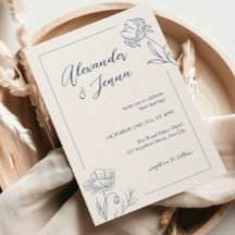Elegant Blue Floral Wedding Invitation