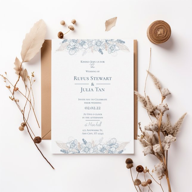 Elegant Blue Floral Wedding Invitation (Creator Uploaded)