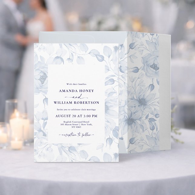 Elegant Blue Floral Wedding Invitation (Creator Uploaded)