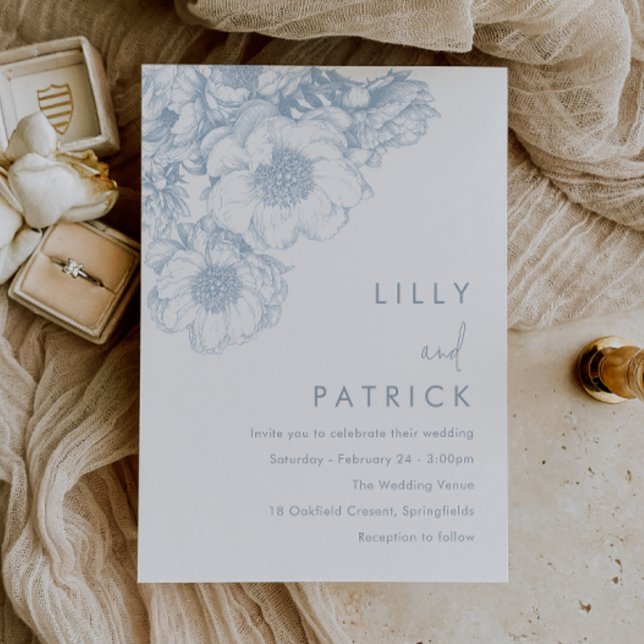 Elegant Blue Floral Wedding Invitation (Creator Uploaded)