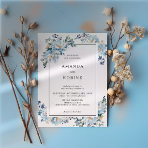 Elegant Blue Floral Wedding Invitation