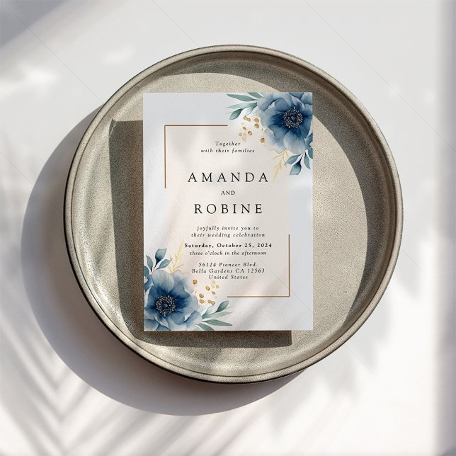 Elegant Blue Floral Wedding Invitation (Creator Uploaded)